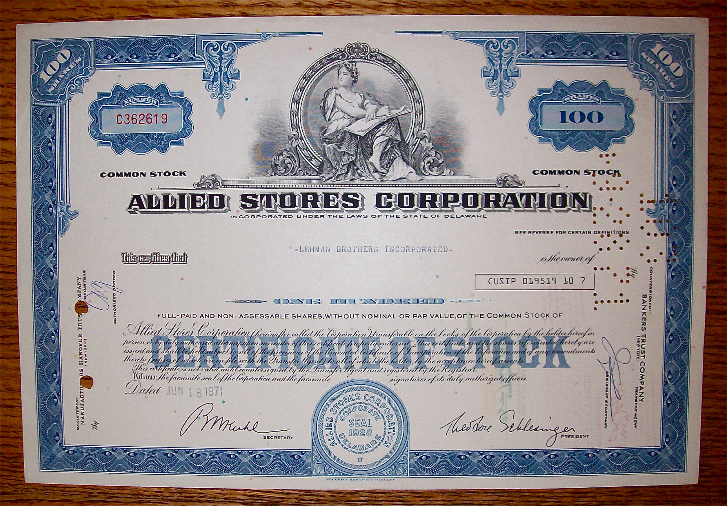 1971 Allied Stores Corporation Stock Certificate