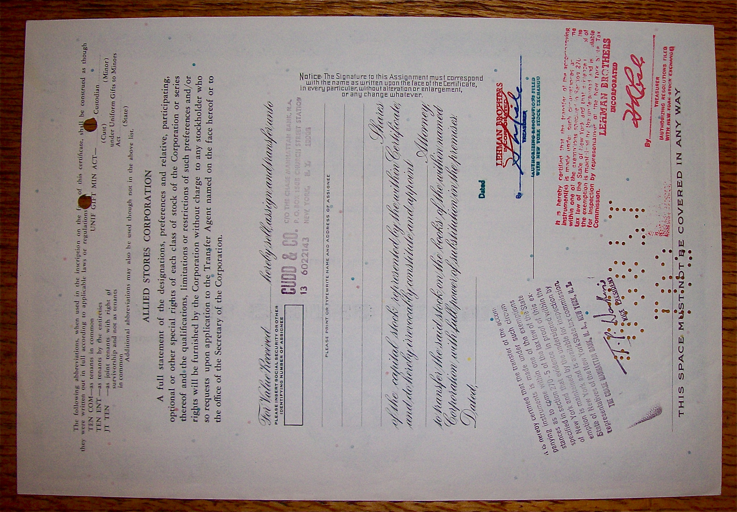 1971 Allied Stores Corporation Stock Certificate