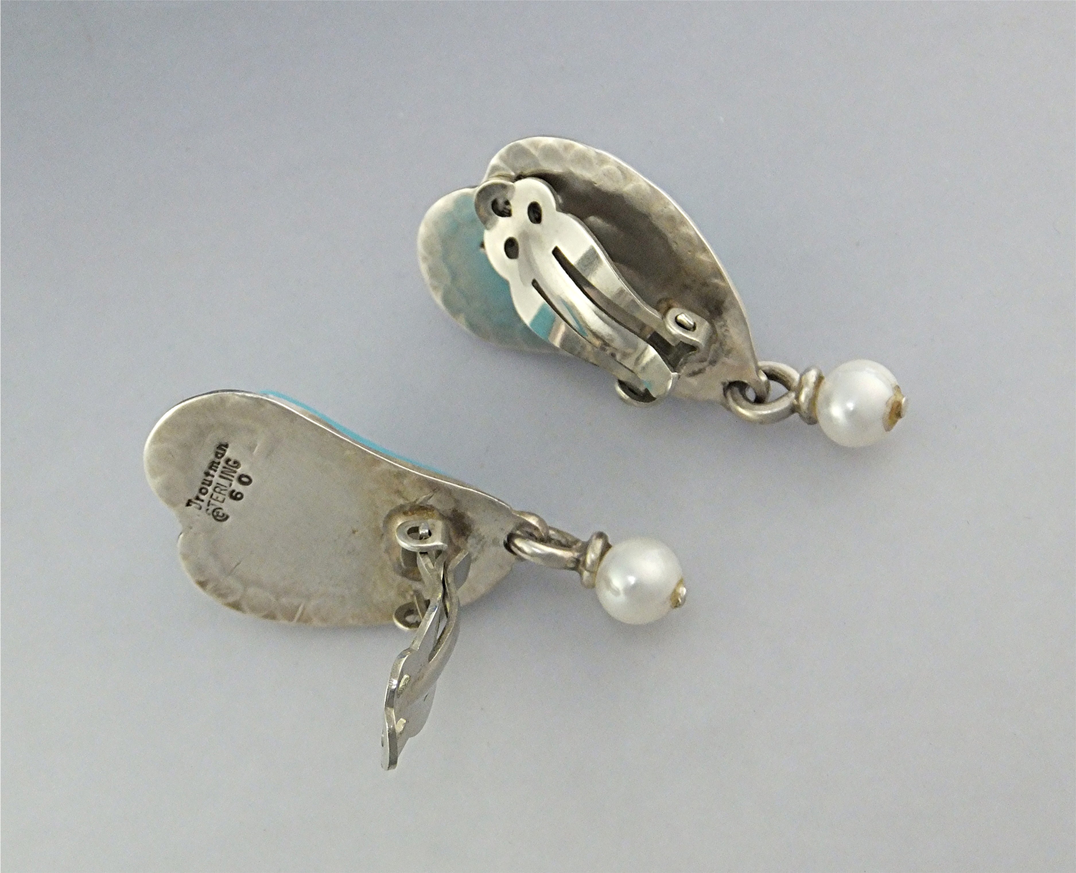 David Troutman Sterling Silver Turquoise Pearl Earrings
