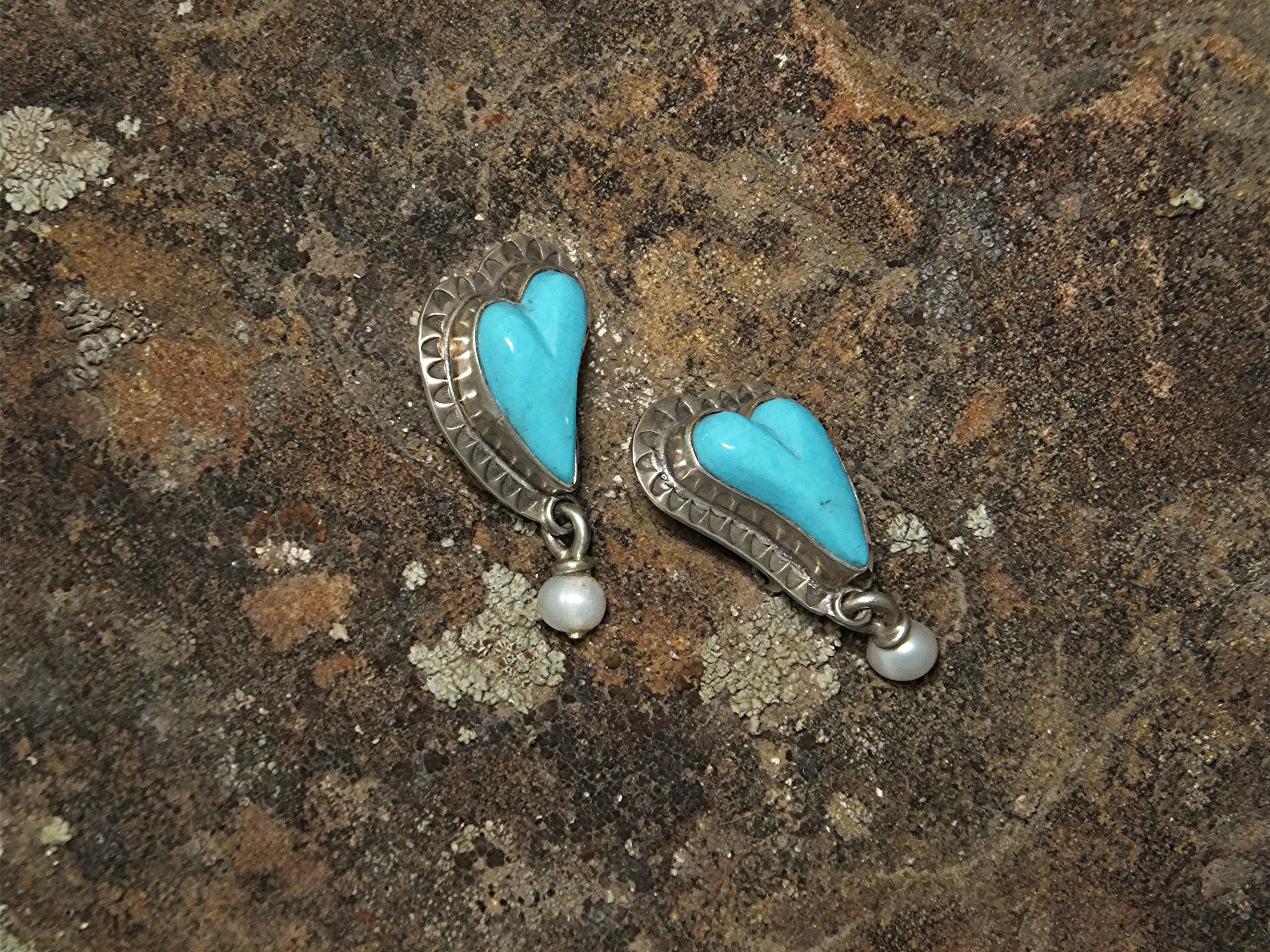 David Troutman Sterling Silver Turquoise Pearl Earrings