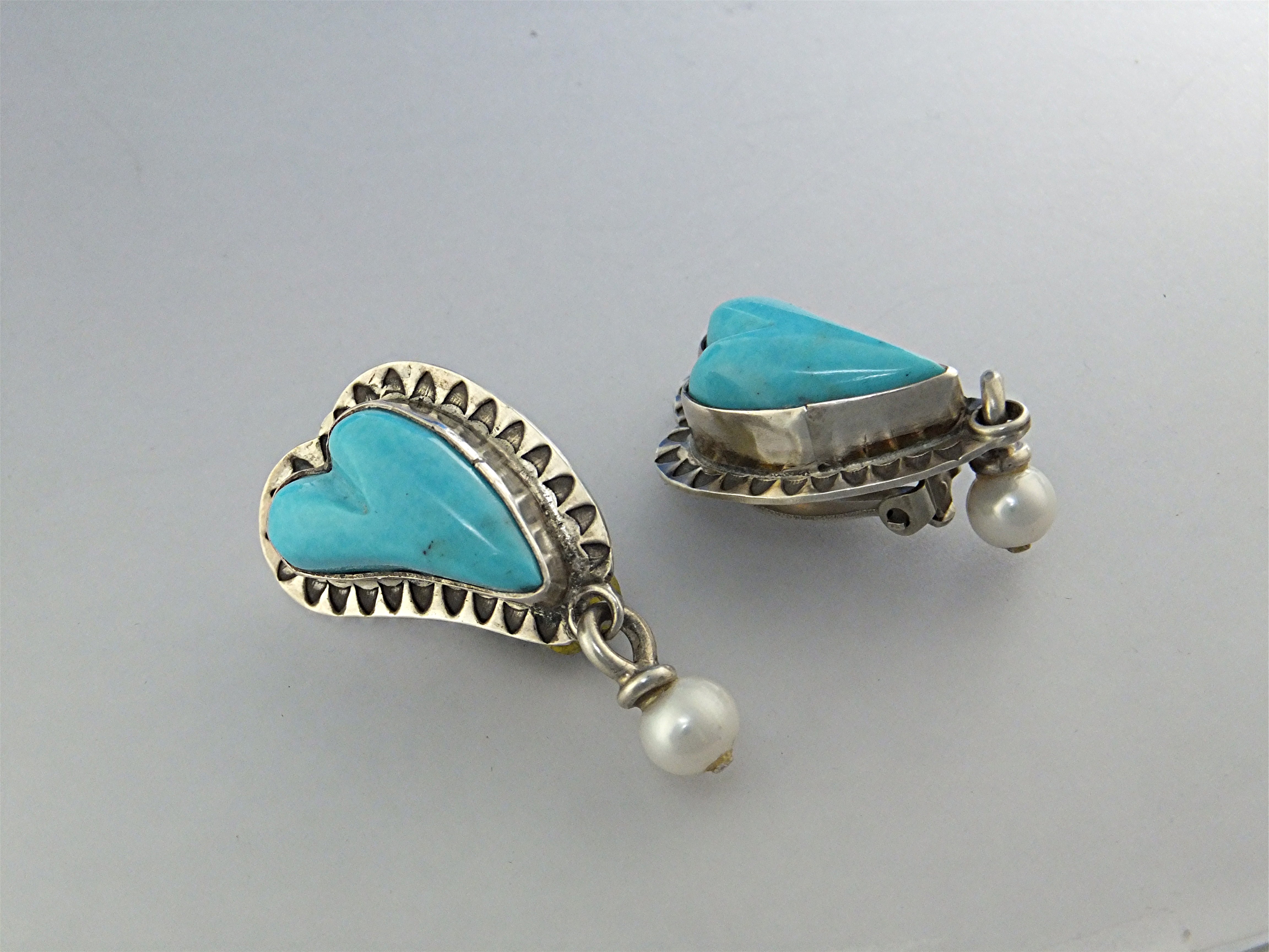 David Troutman Sterling Silver Turquoise Pearl Earrings