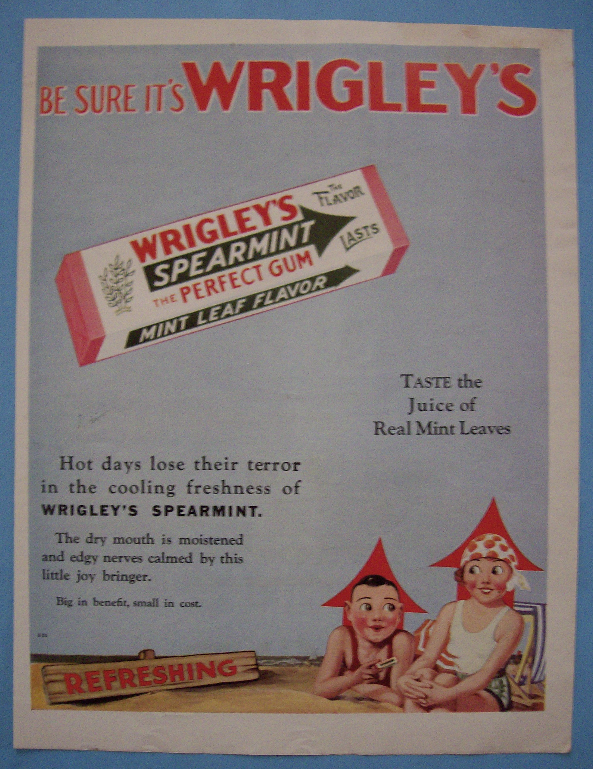 1929 Wrigley's Spearmint Gum with Man & Woman On Beach