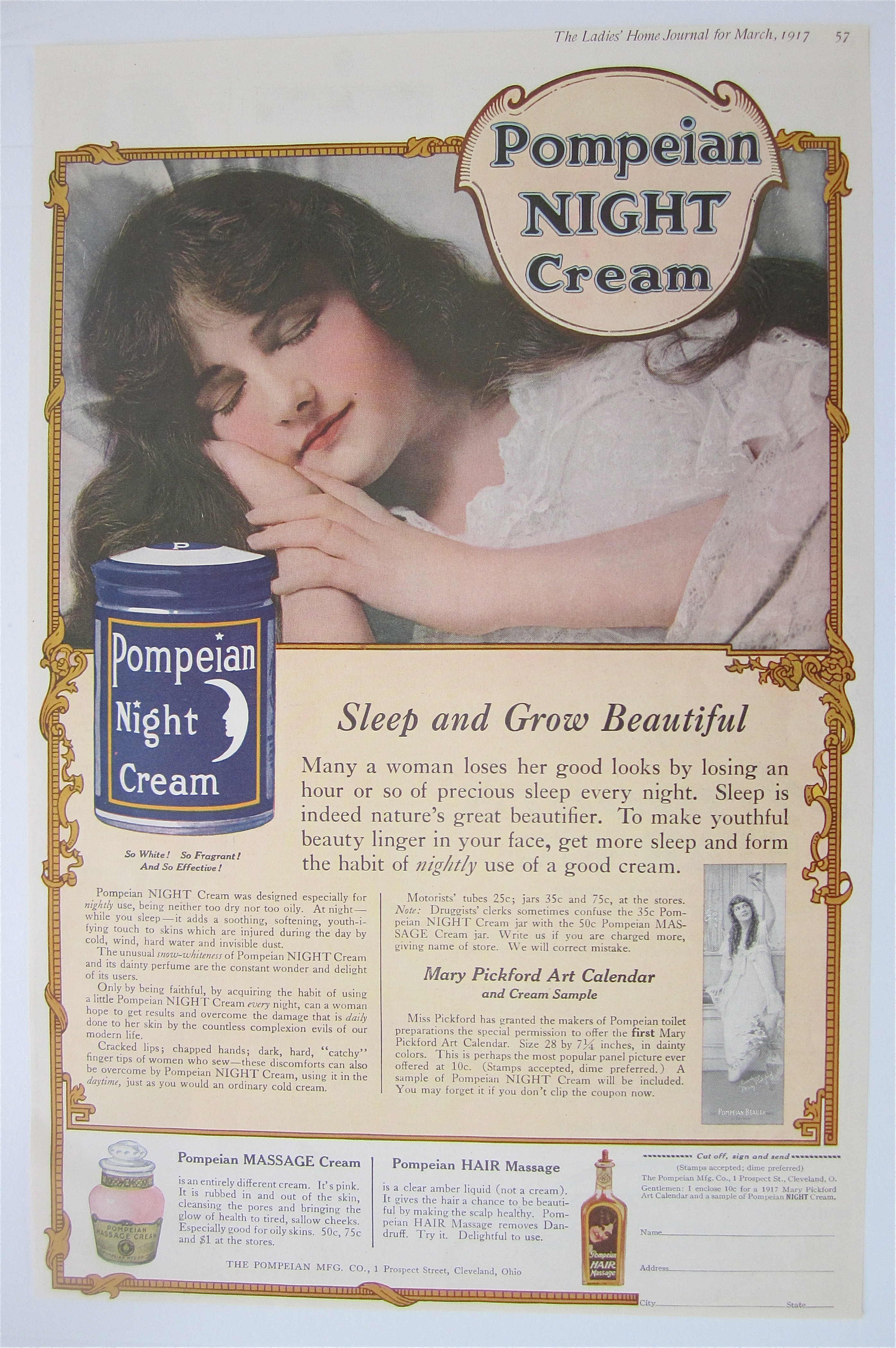1917 Pompeian Night Cream with Woman Sleeping