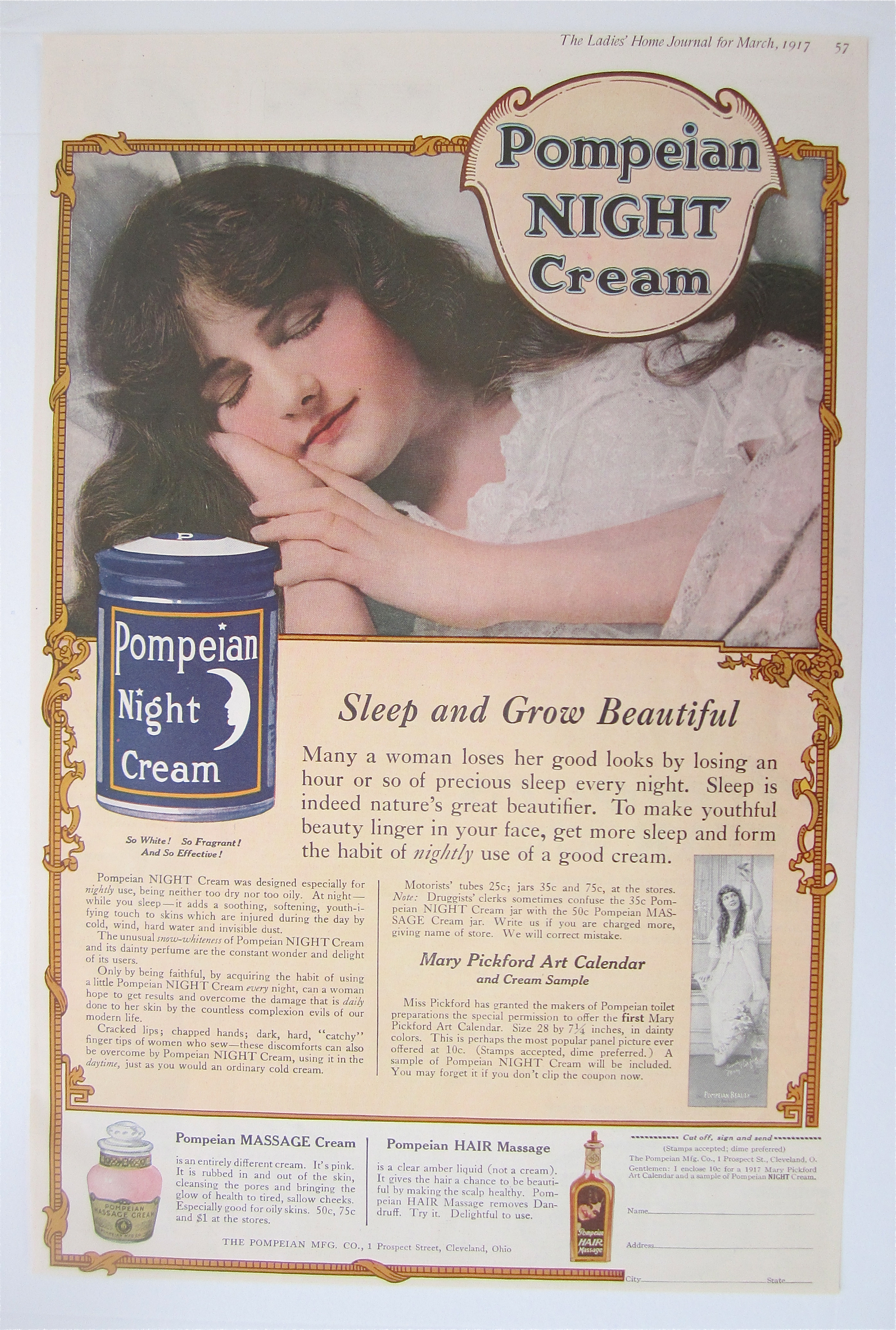 1917 Pompeian Night Cream with Woman Sleeping