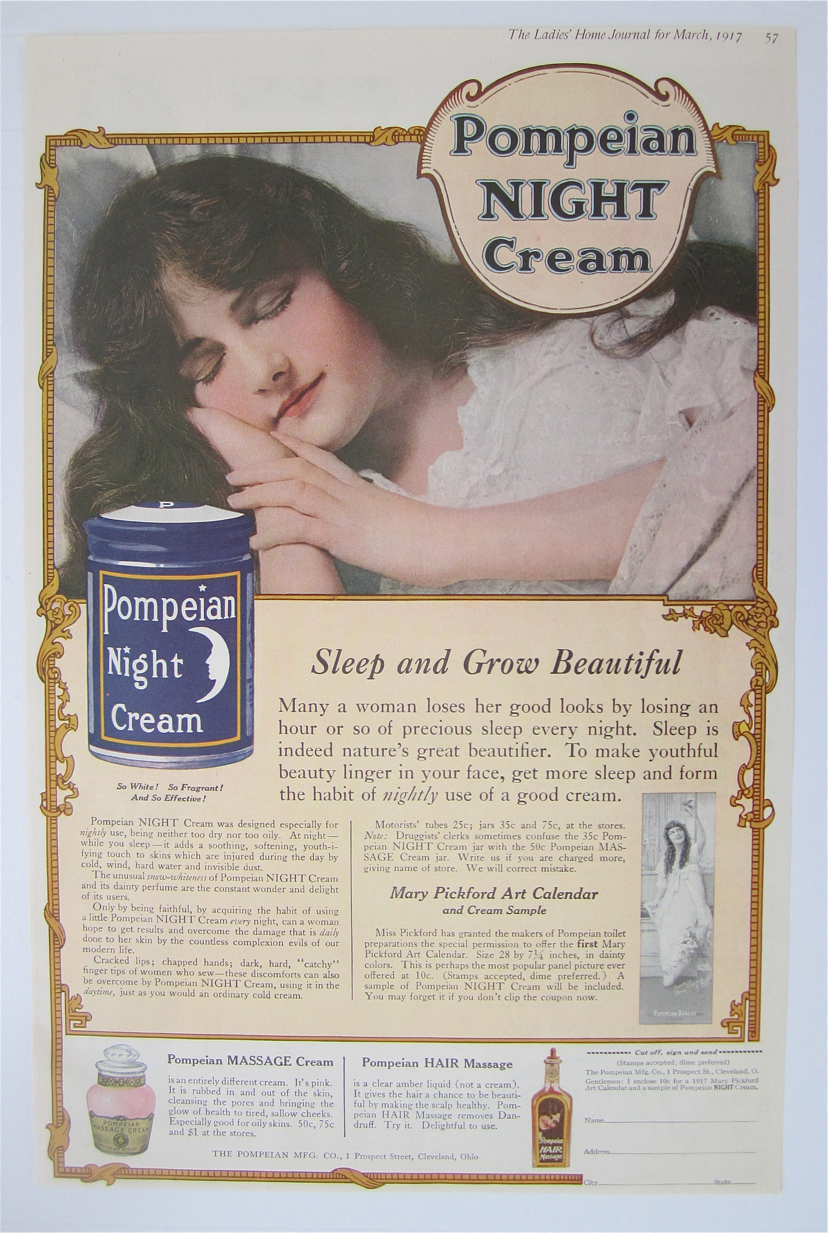 1917 Pompeian Night Cream with Woman Sleeping