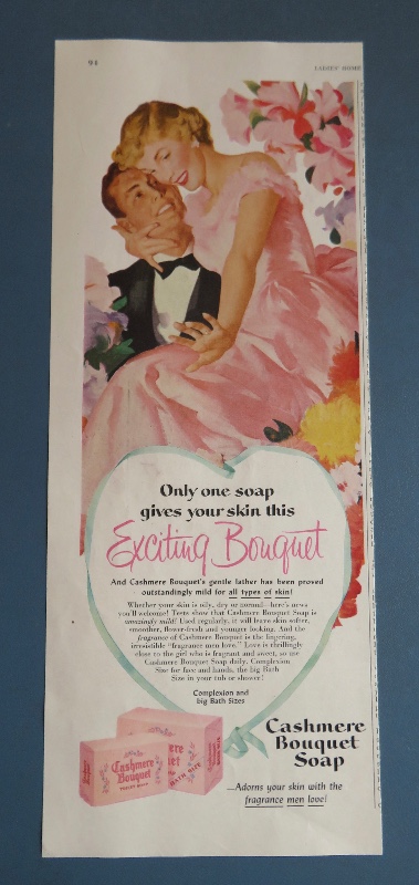 1951 Cashmere Bouquet Soap with Man & Woman Sitting Together & Looking At Ring On Her Finger