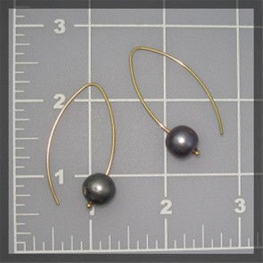 Earrings Gold Wire 10mm Grey Pearl Pierced