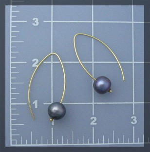 Earrings Gold Wire 10mm Grey Pearl Pierced