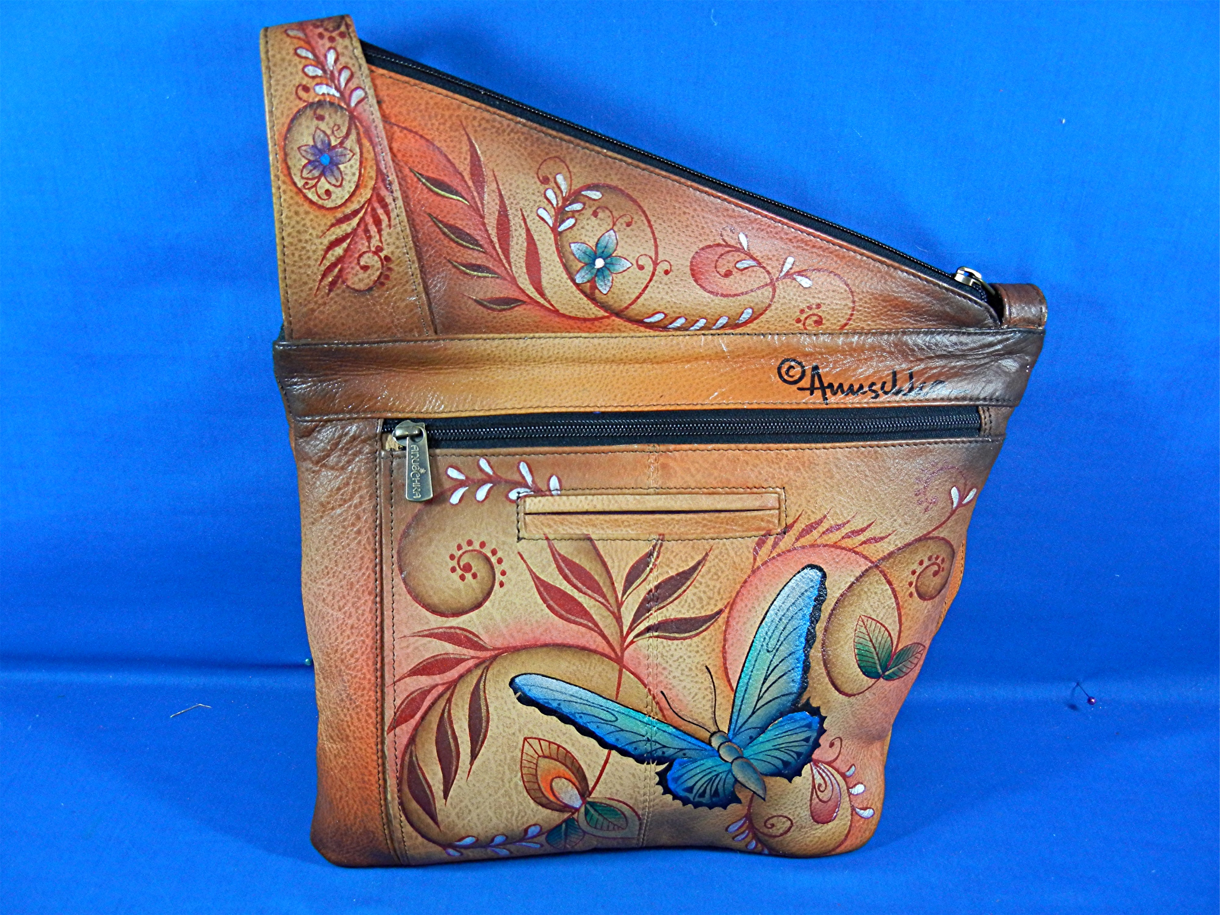 Anuschka Hand Painted Butterflies Crossbody Purse