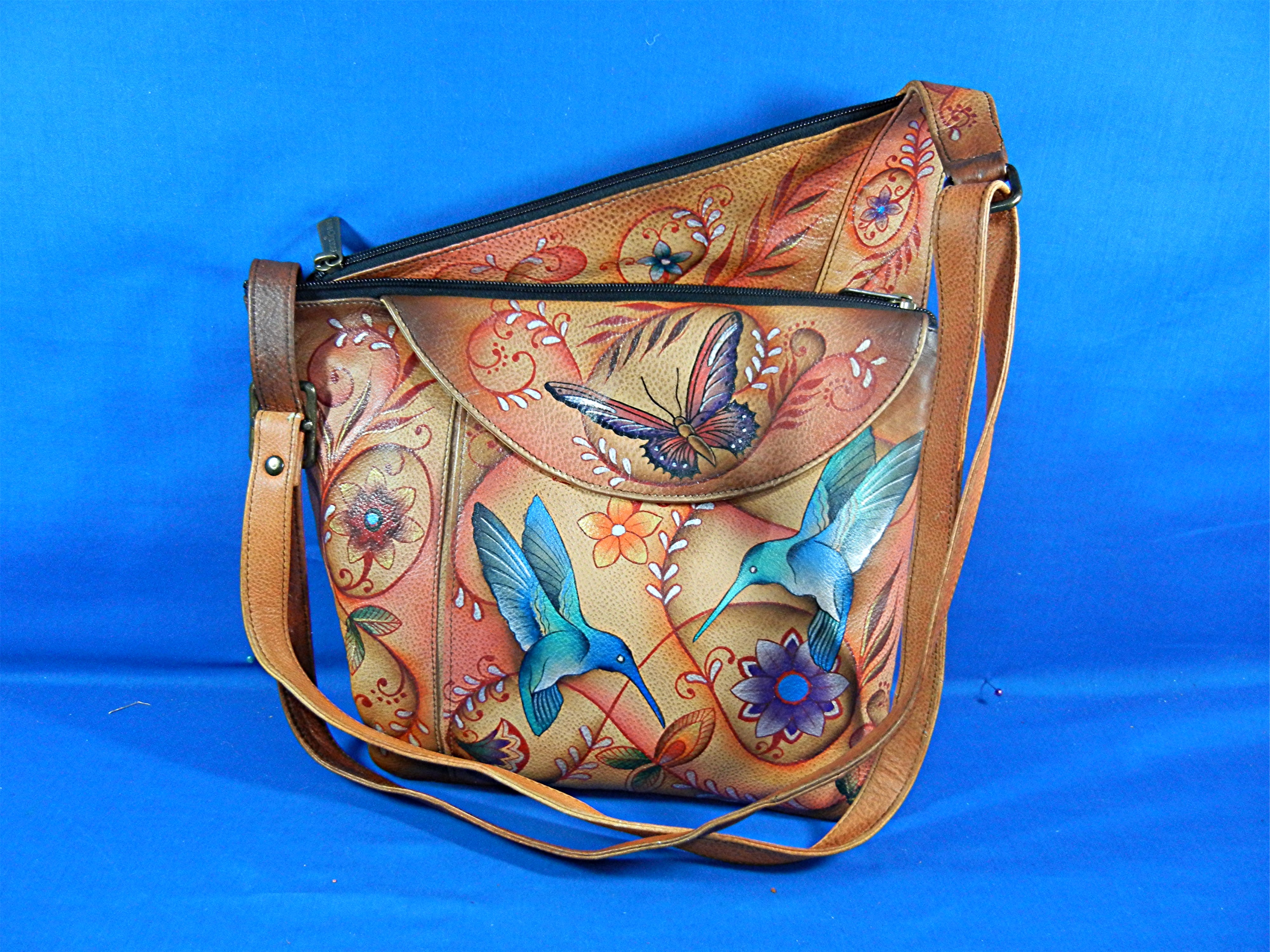 Anuschka Hand Painted Butterflies Crossbody Purse