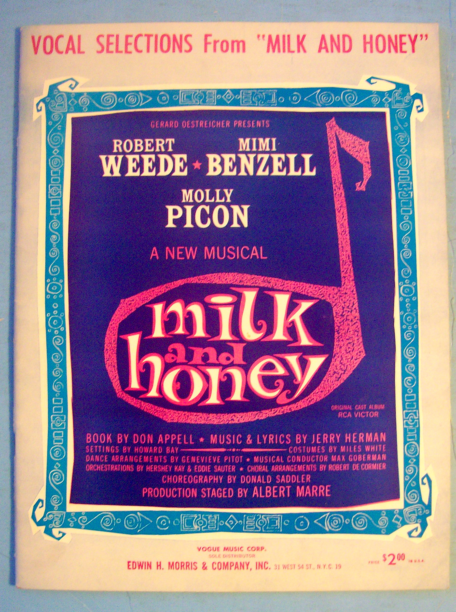 Milk And Honey Sheet Music Booklet 1961 Vocal Selection