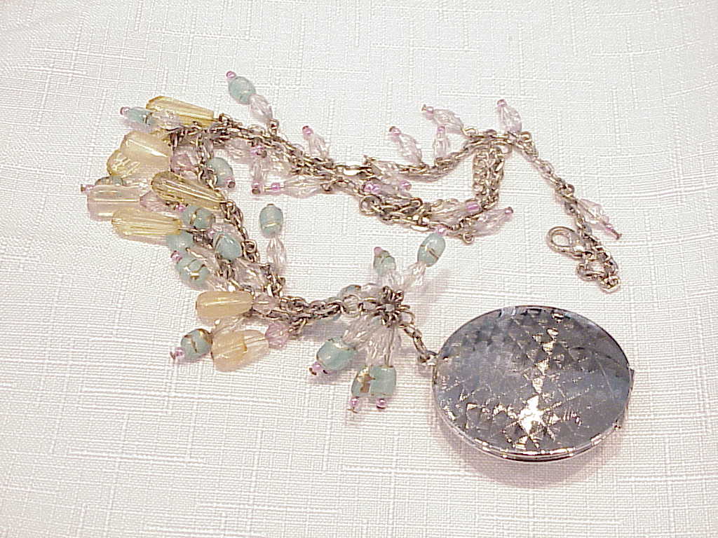 Silver Tone Necklace With Locket And Dangling Beads