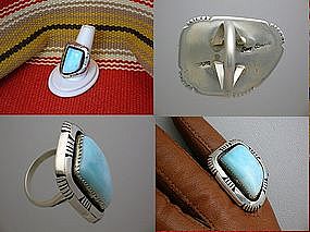 Navajo Larimar  Sterling Silver Ring By Roy Begay