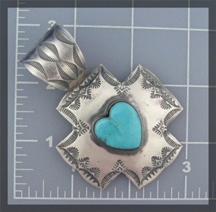 Rocki Gorman Turquoise Sterling Silver Heart Cross Pend