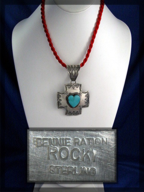 Rocki Gorman Turquoise Sterling Silver Heart Cross Pend