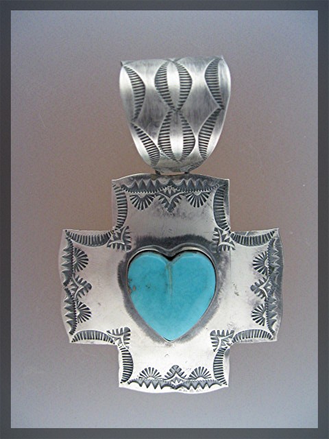 Rocki Gorman Turquoise Sterling Silver Heart Cross Pend