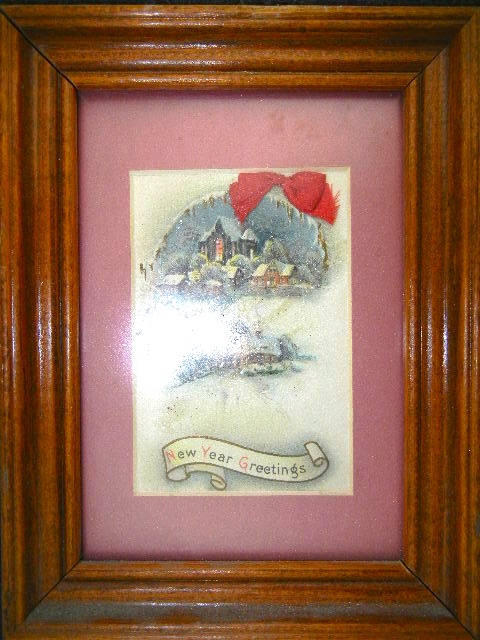 Framed Vintage Antique Christmas New Year Postcard