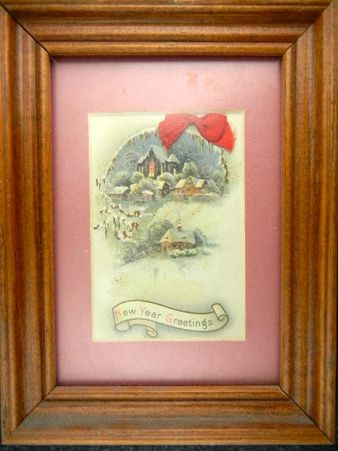 Framed Vintage Antique Christmas New Year Postcard
