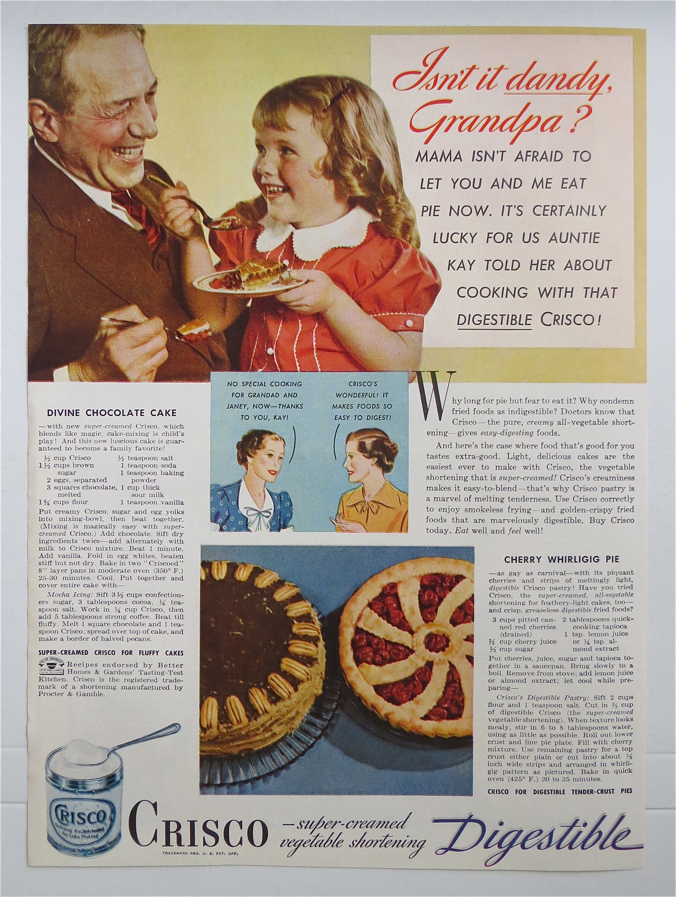 1937 Crisco Shortening w/ Little Girl & Man Having Pie