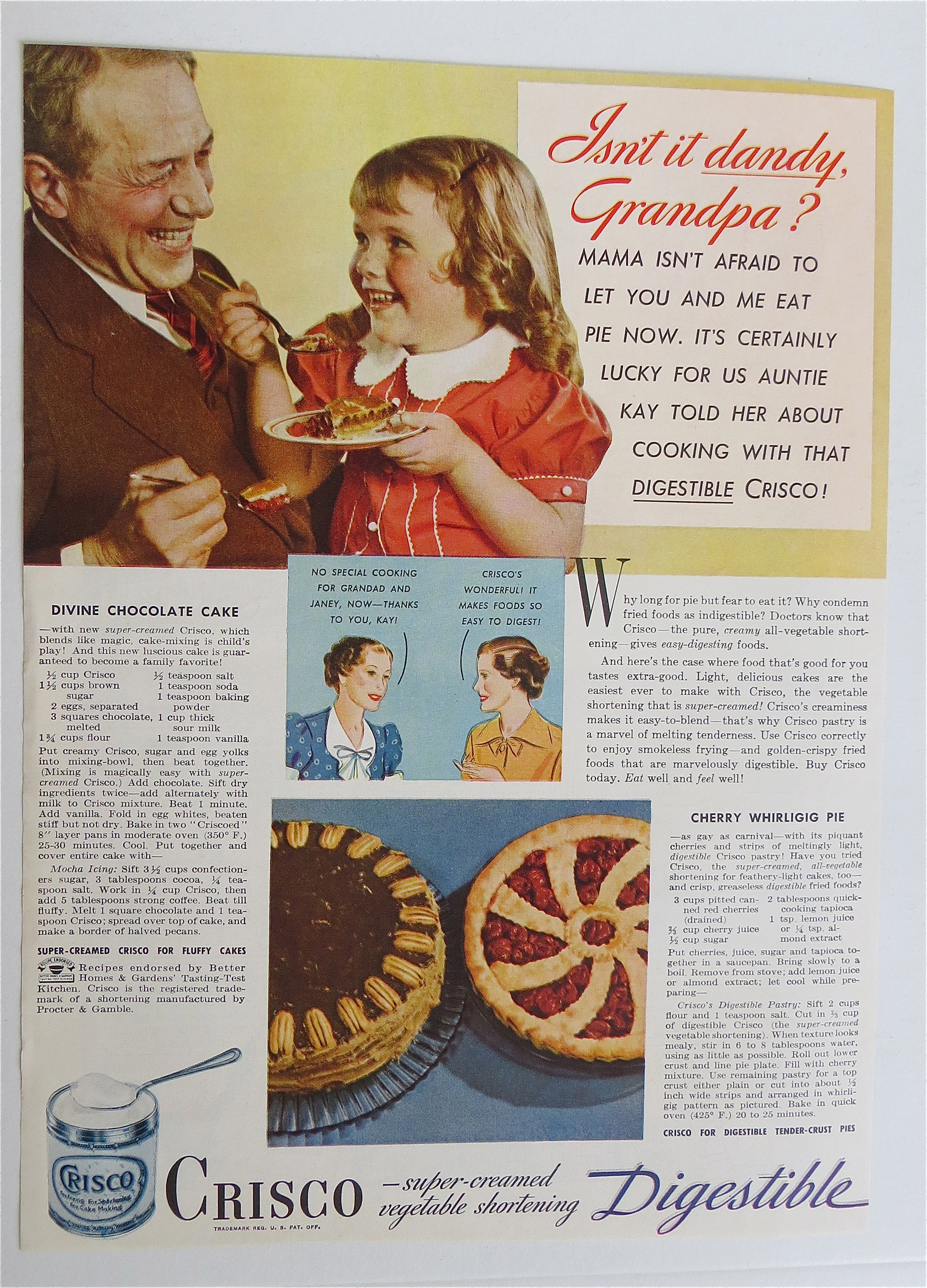 1937 Crisco Shortening w/ Little Girl & Man Having Pie