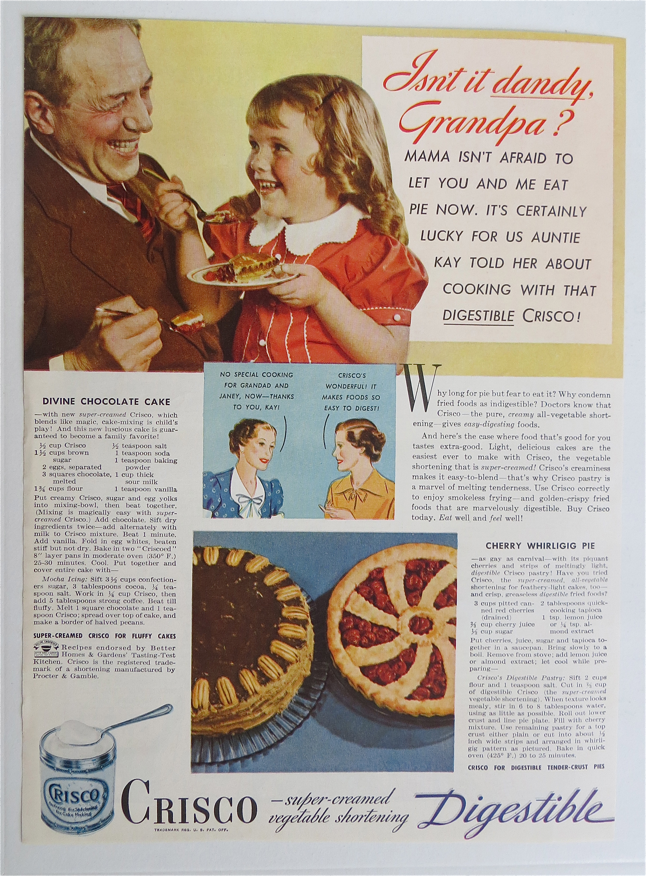 1937 Crisco Shortening w/ Little Girl & Man Having Pie