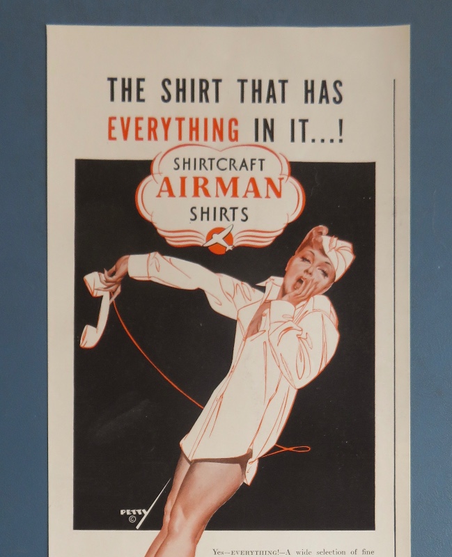 1942 Airman Shirts With Sexy Pin Up Petty Girl Wearing Shirt By George Petty
