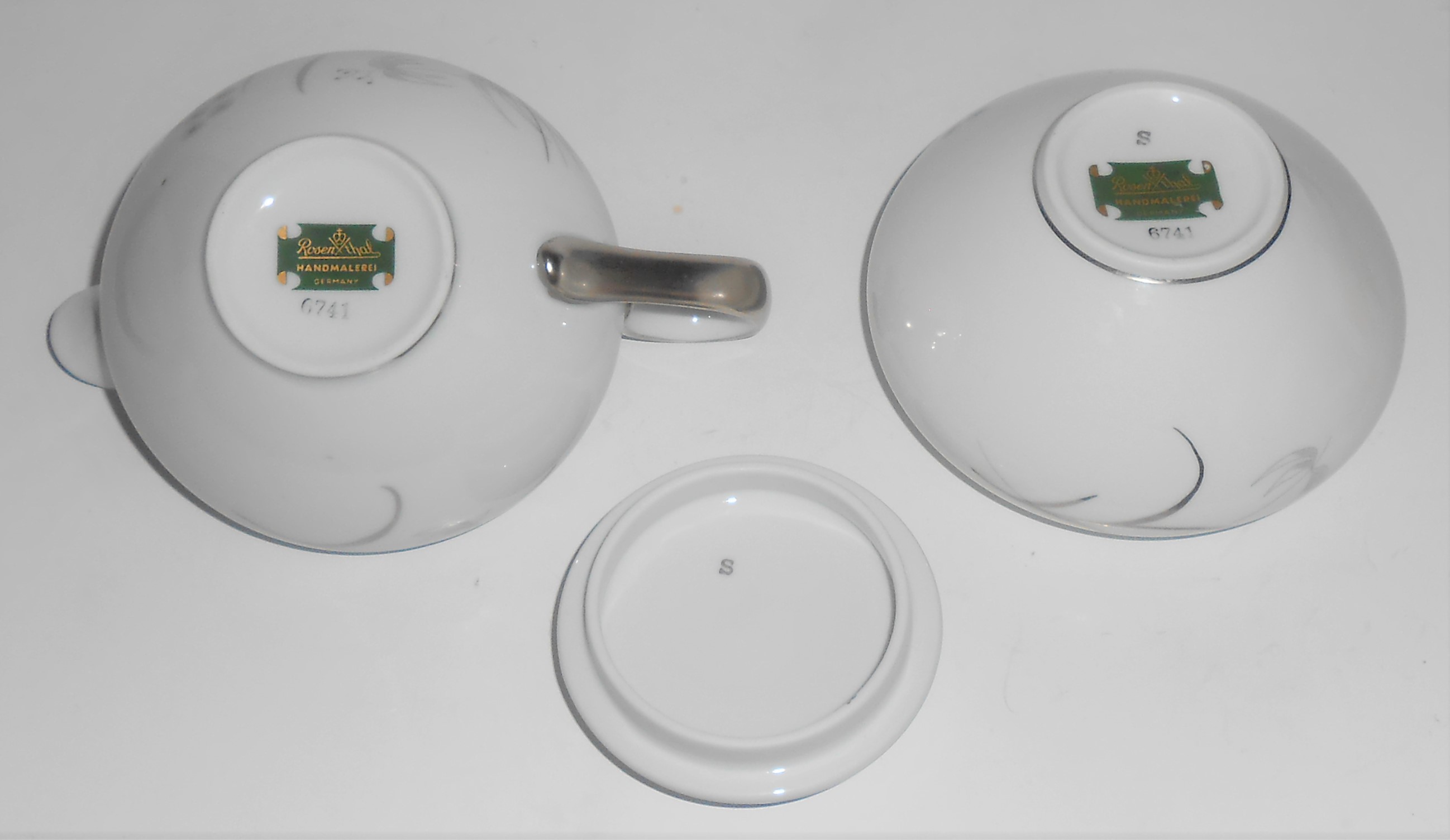 Rosenthal Porcelain China Platinum Wheat 6741 Cr/Sugar