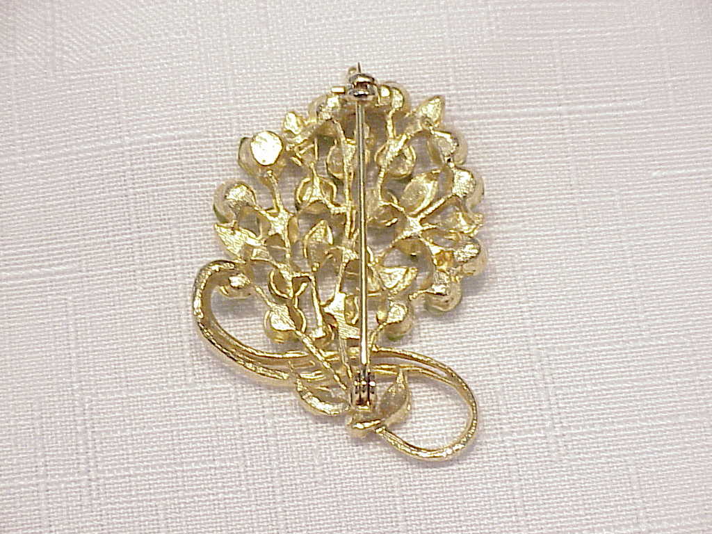 Seed Pearl And Peridot Green Glass Flower Spray Brooch