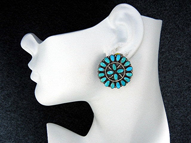 Larry Moses Begay Sterling Silver Turquoise Clip Ears