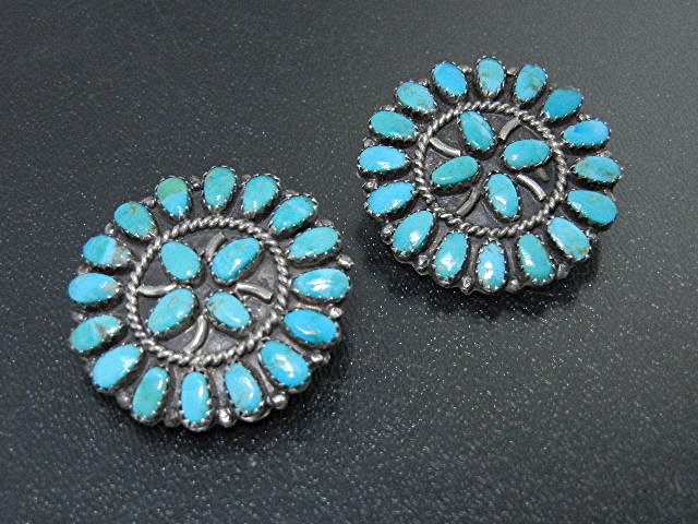 Larry Moses Begay Sterling Silver Turquoise Clip Ears