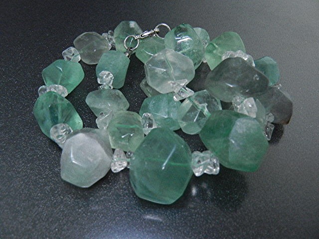 Crystal and Aqua Quartz Beads Necklace Silver Lobster C