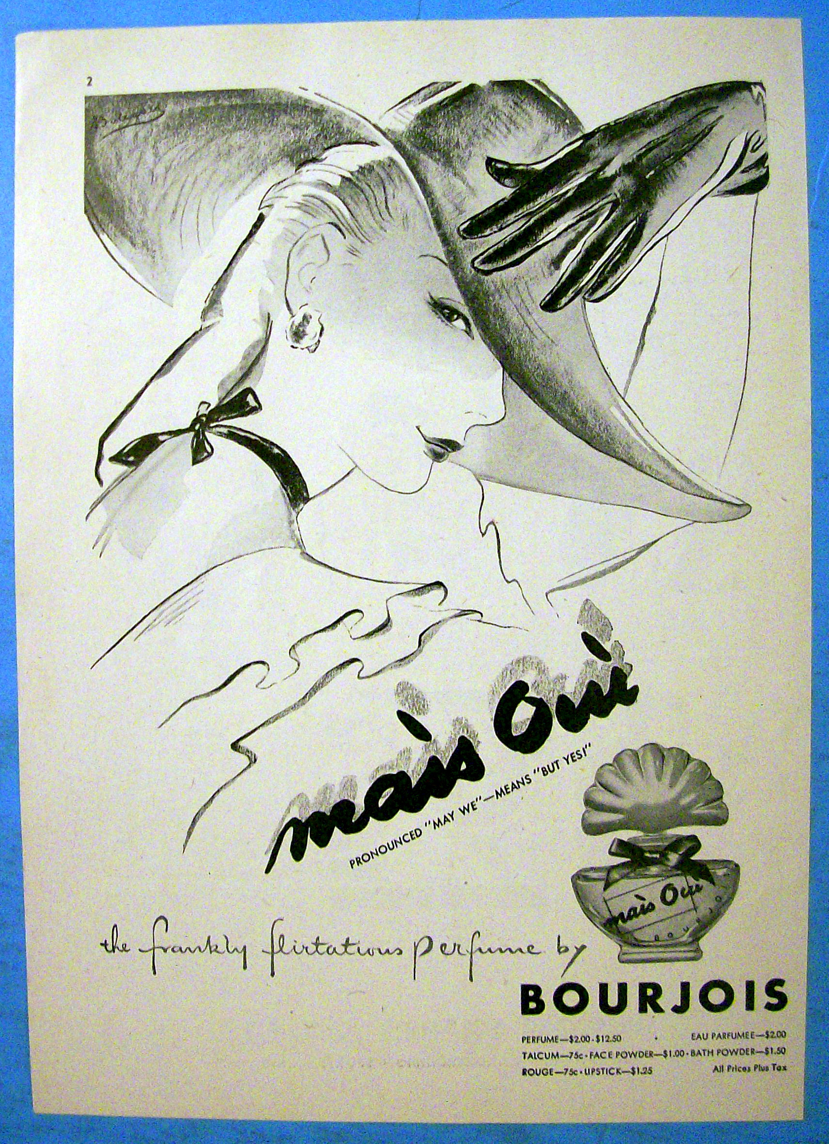 1948 Bourjois Mais Oui with Lovely Woman In Hat
