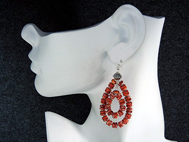 Navajo Sterling Silver Red Spiny Oyster Hook Earrings