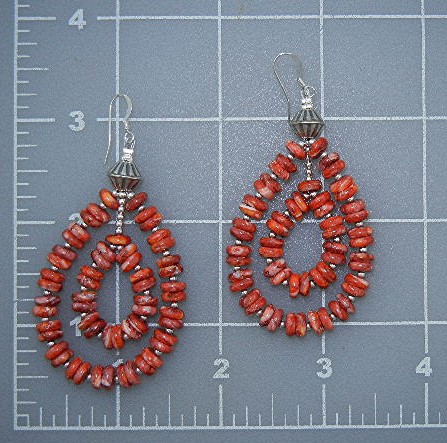 Navajo Sterling Silver Red Spiny Oyster Hook Earrings