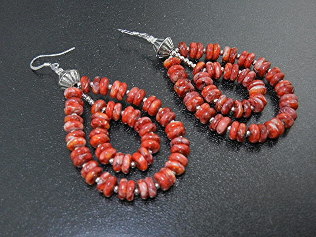 Navajo Sterling Silver Red Spiny Oyster Hook Earrings
