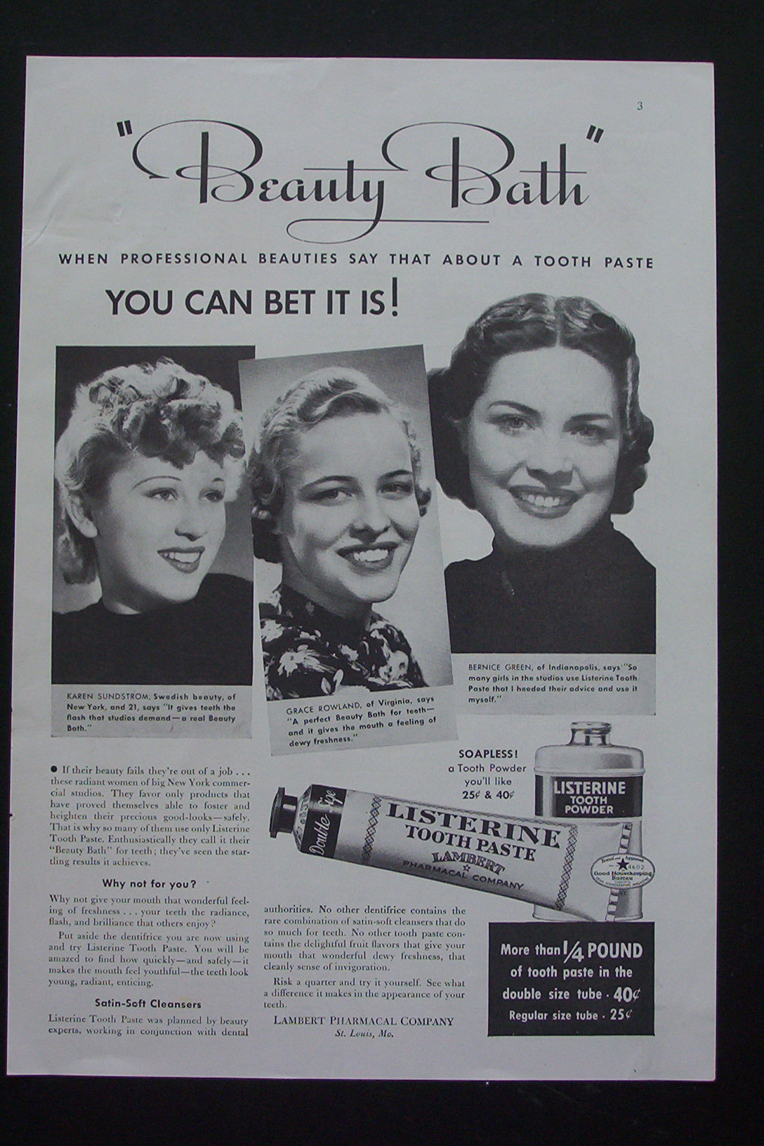 1937 Listerine Toothpaste with 3 Women Use Listerine