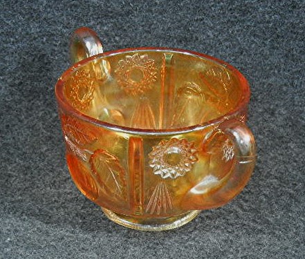 Carnival Glass OrangeSugar Bowl Embossed design