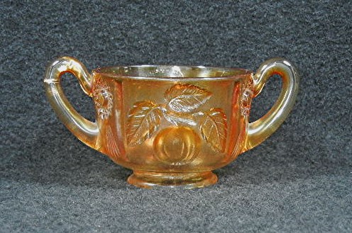 Carnival Glass OrangeSugar Bowl Embossed design