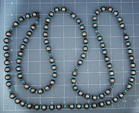 Navajo Pearls Sterling Silver Kingman Turquoise 60 inch