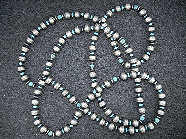 Navajo Pearls Sterling Silver Kingman Turquoise 60 inch