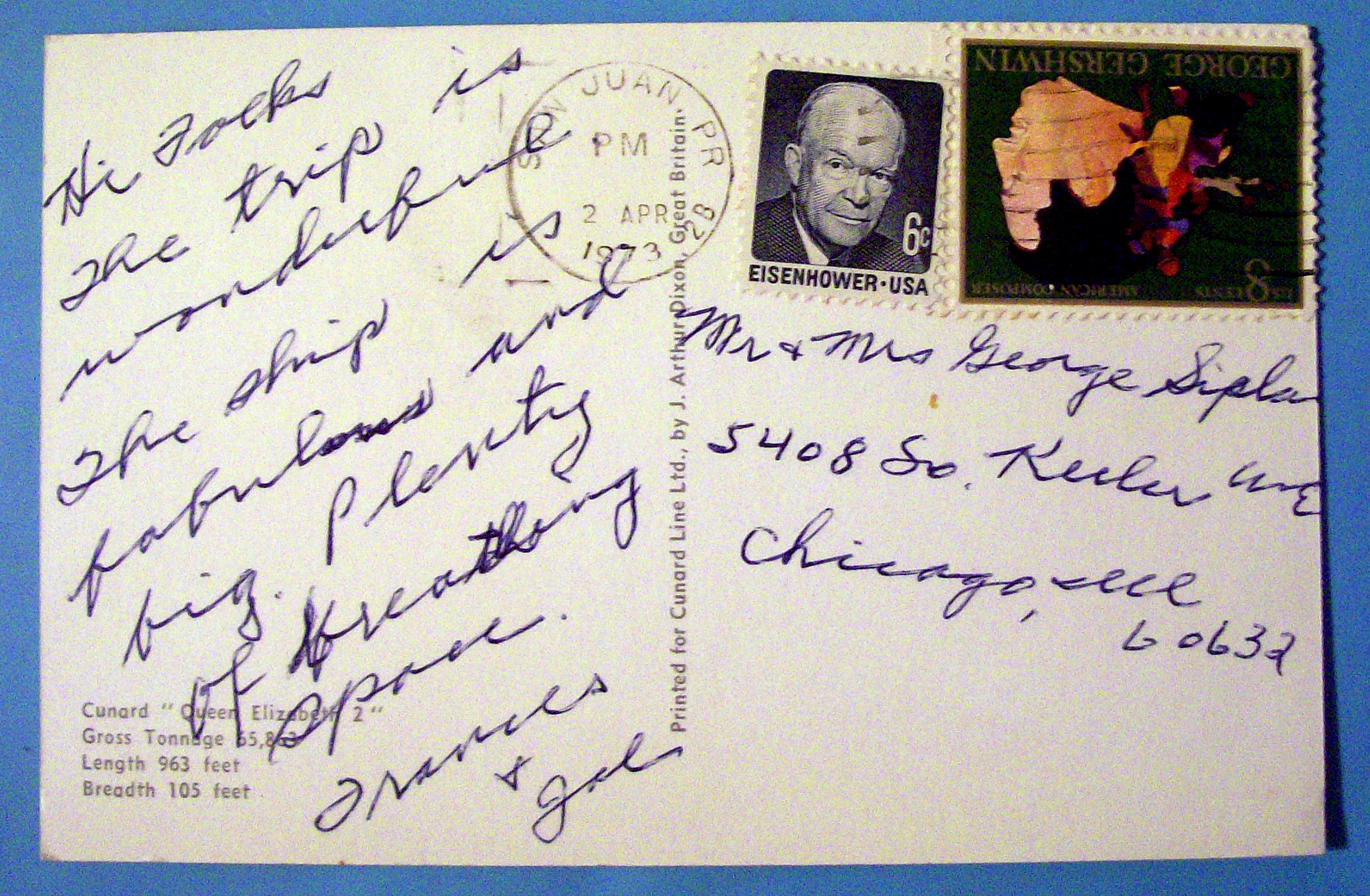 Cunard Queen Elizabeth Ship Postcard