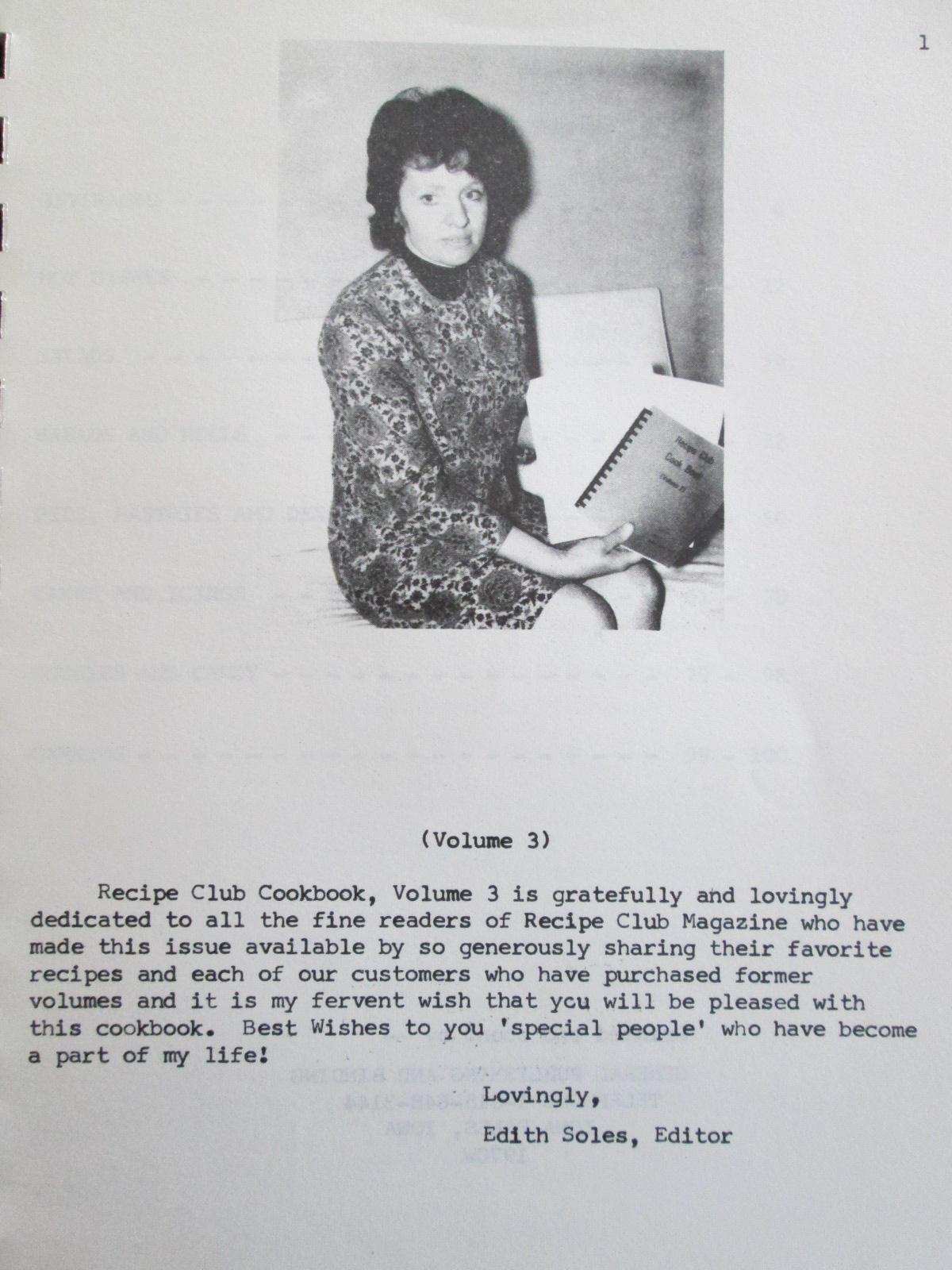 Recipe Club Cookbook (Vol. 3) Edith Soles 1970