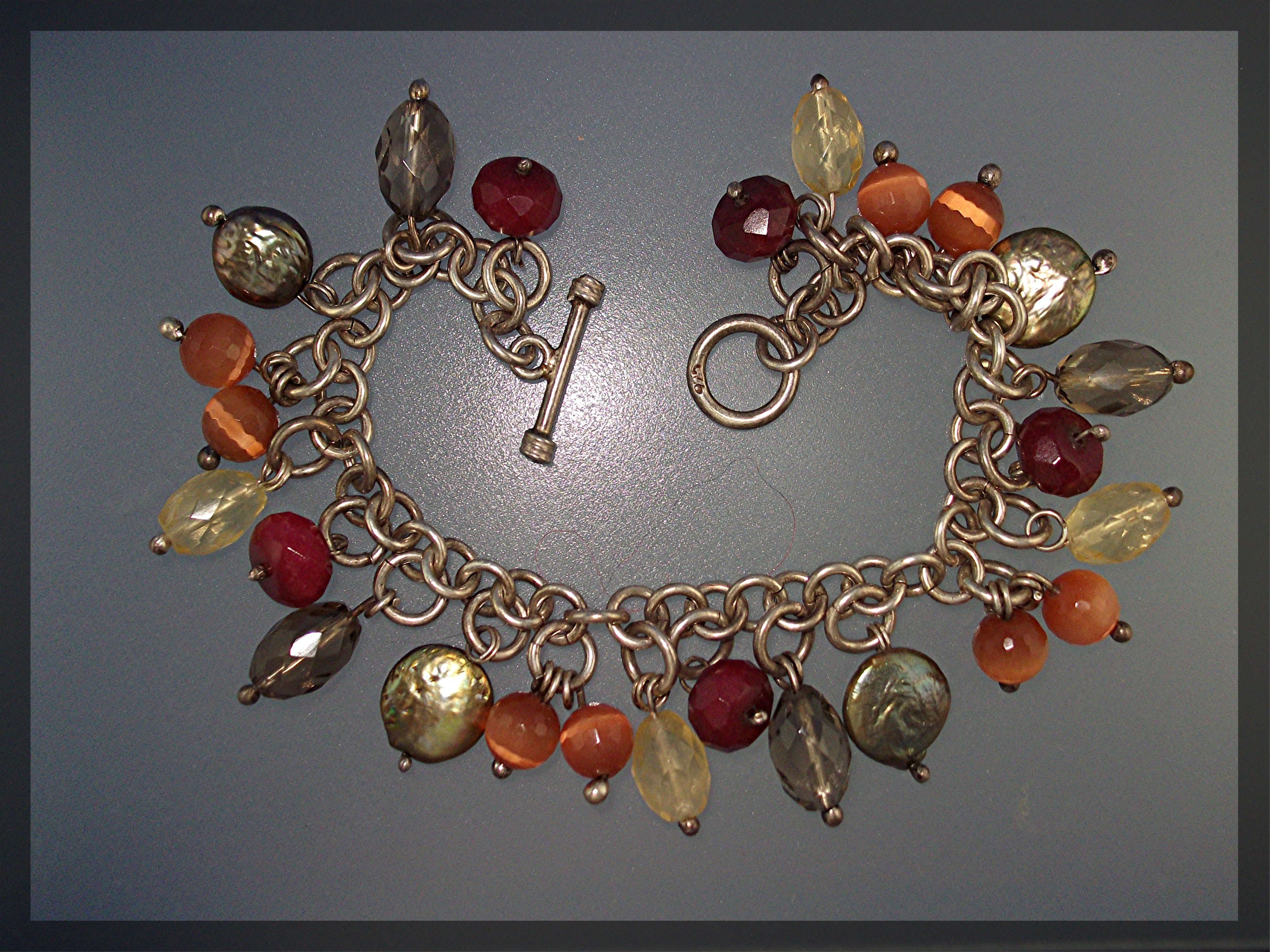 Bracelet Sterling Silver Pearl Citrine Crystal Toggle C