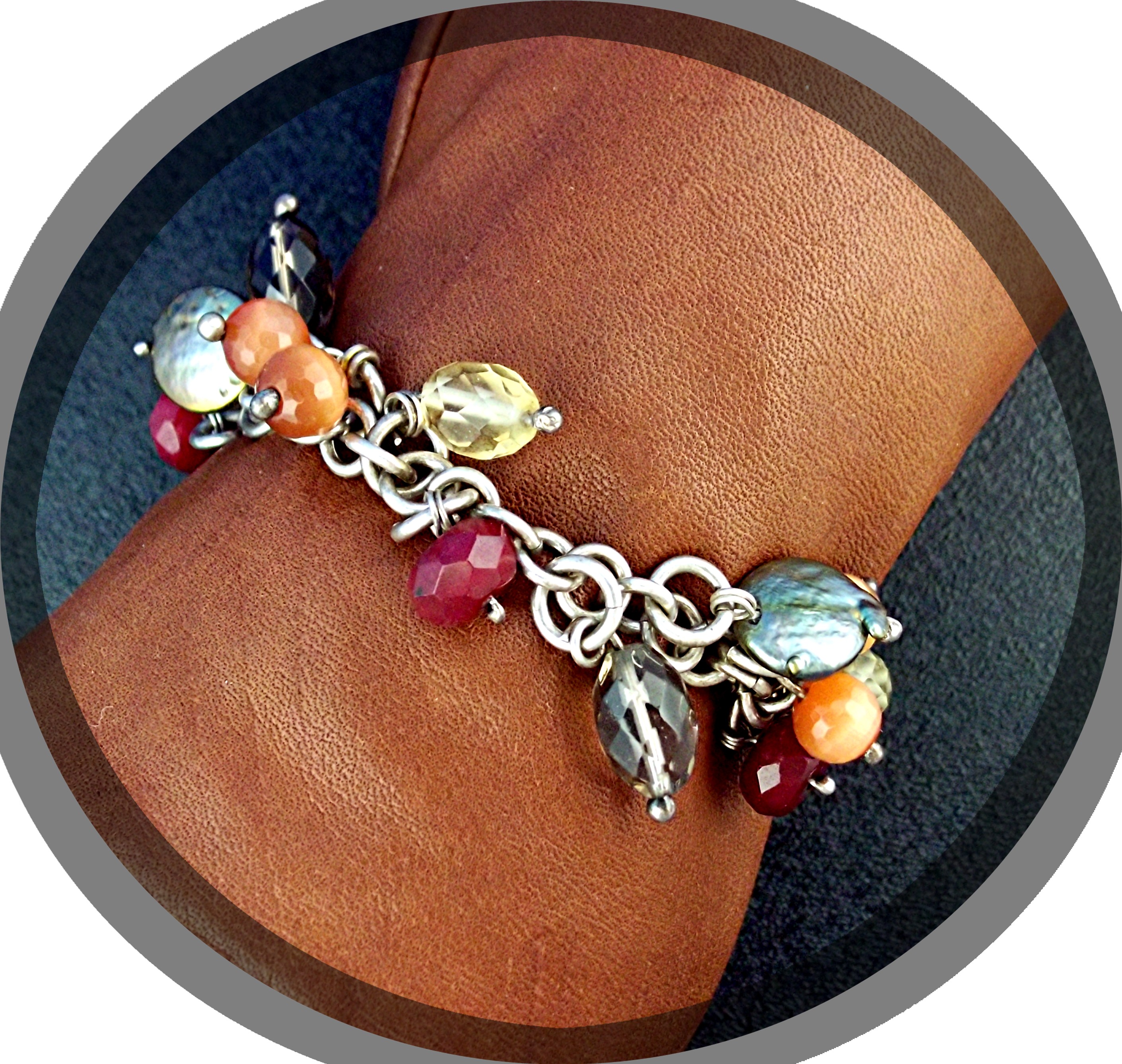 Bracelet Sterling Silver Pearl Citrine Crystal Toggle C