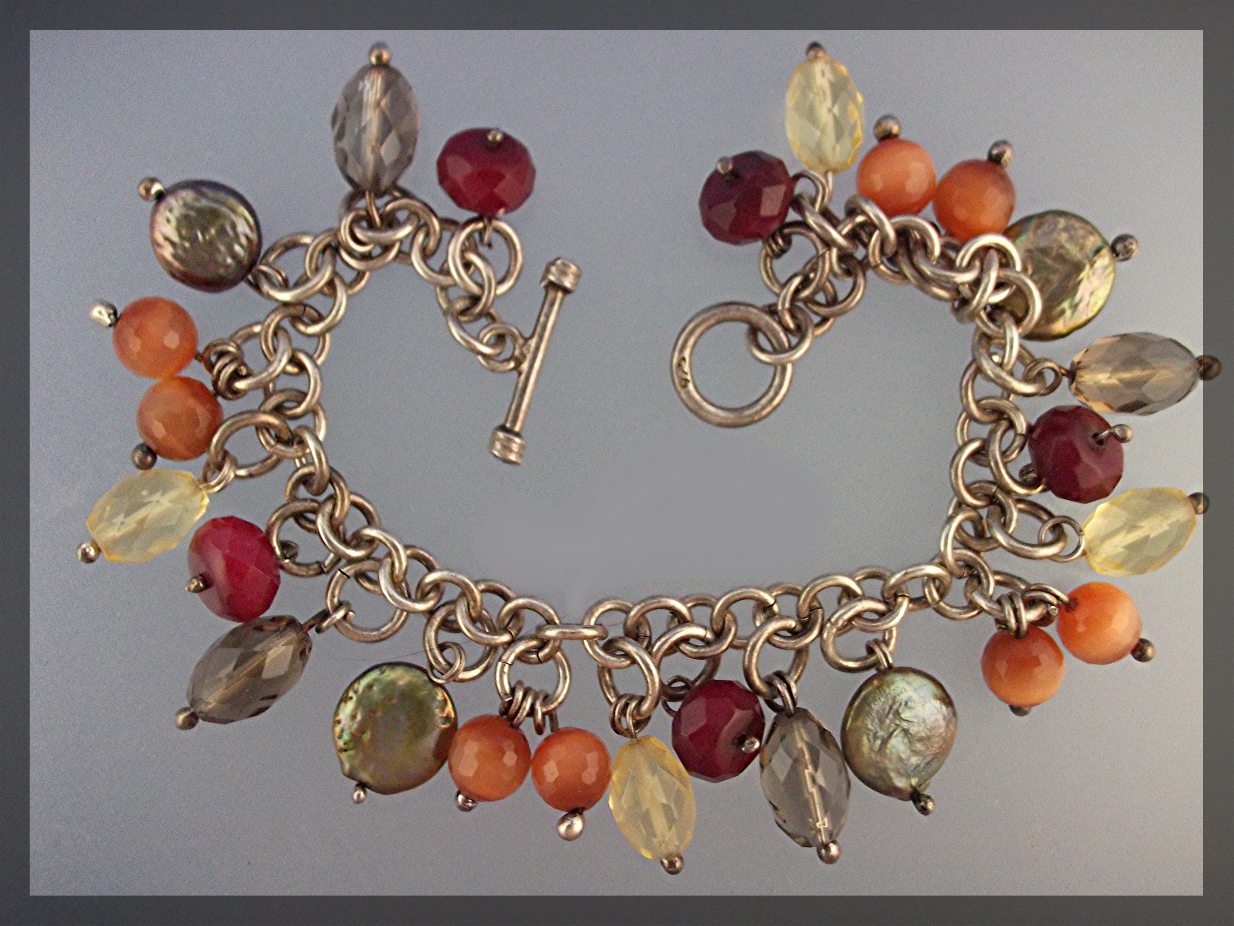 Bracelet Sterling Silver Pearl Citrine Crystal Toggle C