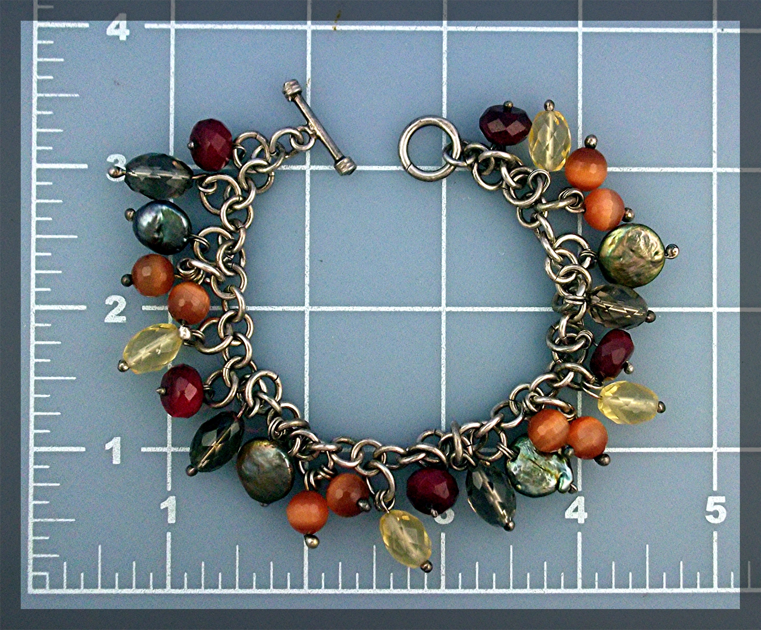 Bracelet Sterling Silver Pearl Citrine Crystal Toggle C