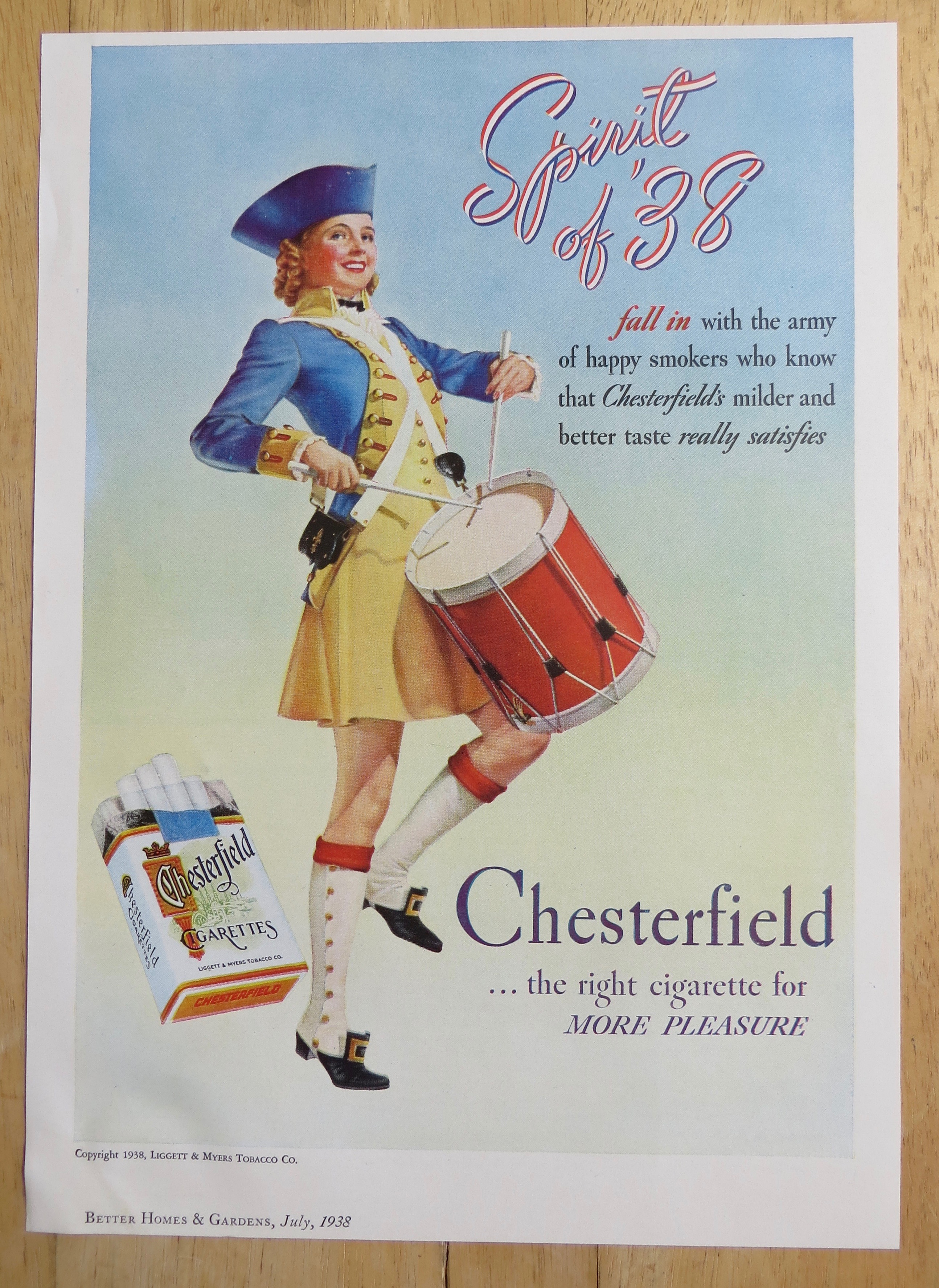 1938 Chesterfield Cigarettes with Woman Playing Drum