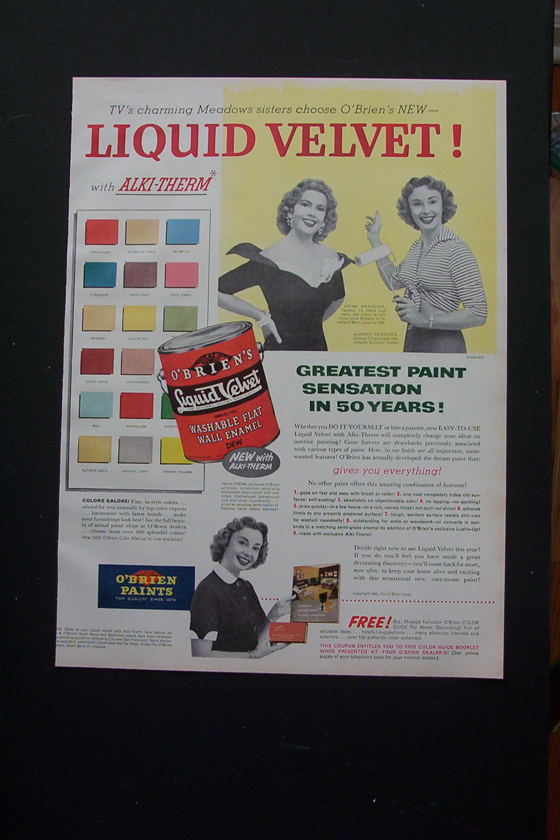 1955 O'Brien's Liquid Velvet Paint with Meadows Sisters