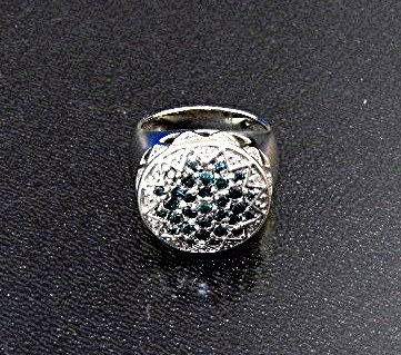 Ring Green White Pave Diamond 10K White Gold LJ