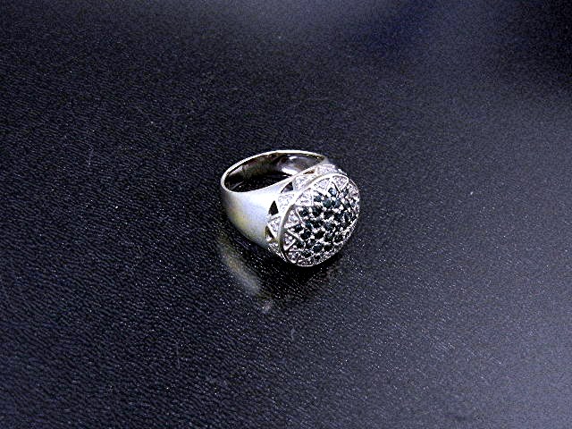 Ring Green White Pave Diamond 10K White Gold LJ